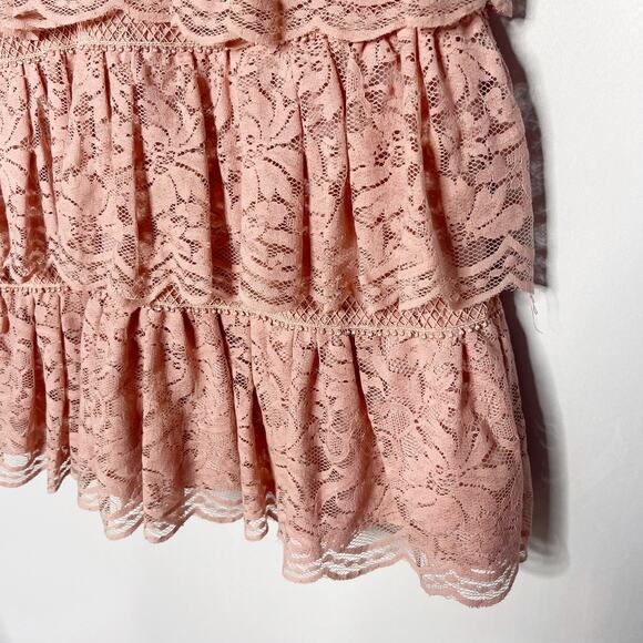 Bardot 6 Dusty Rose Pink Roxie Tiered Layered Lace Dress Shoulder Tie Cocktail - Picture 6 of 14